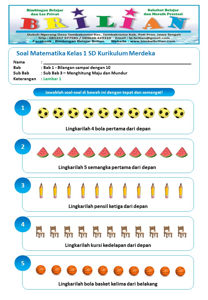 Kumpulan Soal Matematika Kelas1 SD Bab 1 Sub Bab 3 Menghitung Maju dan Mundur Terbaru Tahun Ini