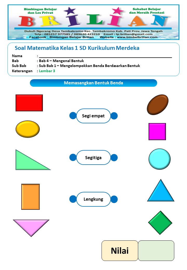 Soal Matematika Kelas 1 SD Bab 4 Mengelompokkan Benda Berdasarkan Bentuk Terbaru Tahun Ini