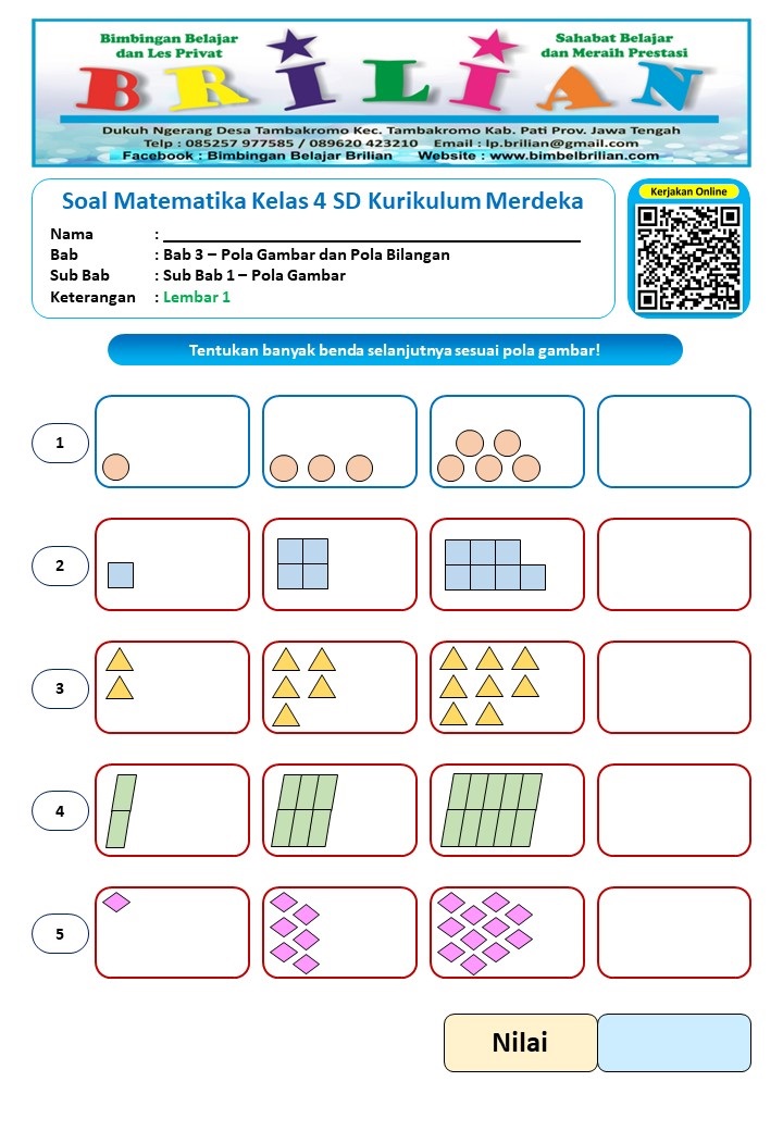 Kumpulan Soal Matematika Kelas 4 SD Bab Pola Gambar dan Pola Bilangan Terbaru Tahun Ini