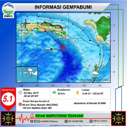 Laut Banda Digoyang gempa bumi Magnitudo  5,1 , Kabar Indonesia