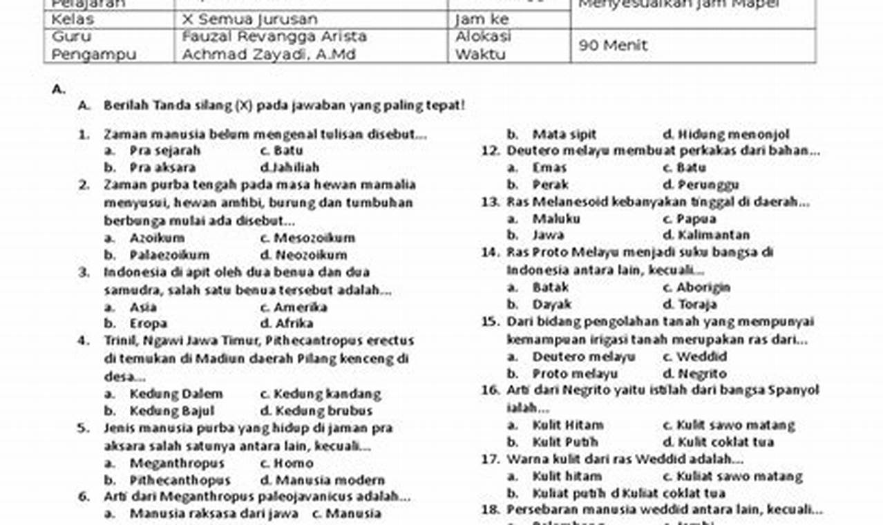 Contoh Soal Sejarah Indonesia Kelas 10 Semester 2