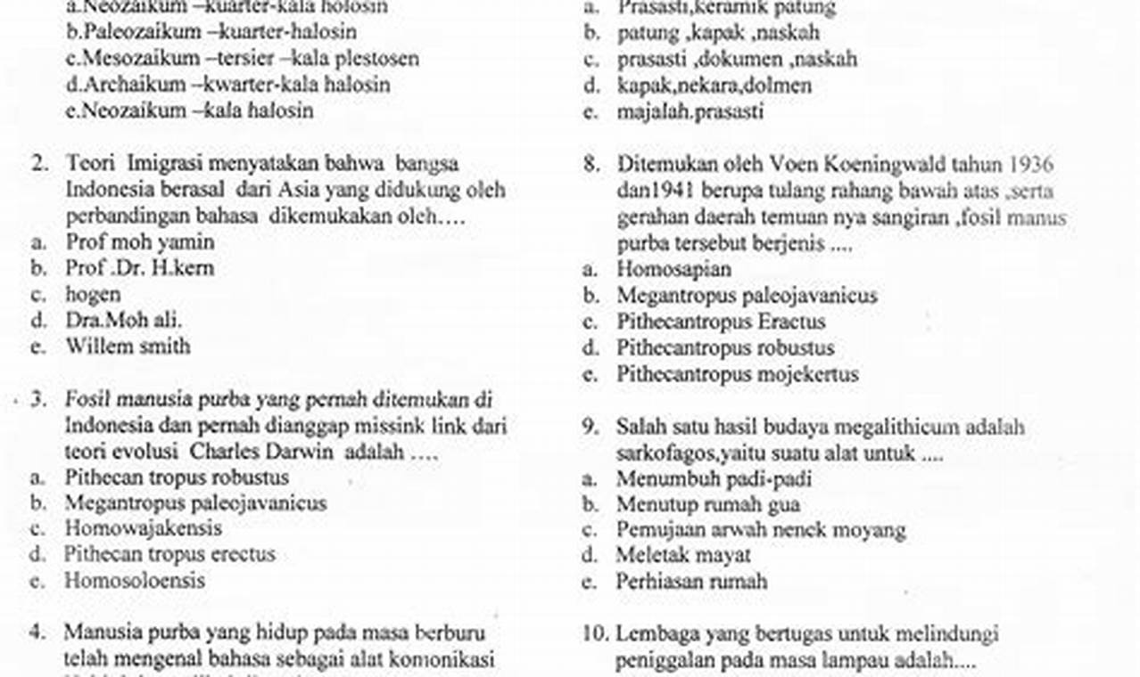 Soal dan Jawaban Sejarah Indonesia Kelas 10 Semester 1