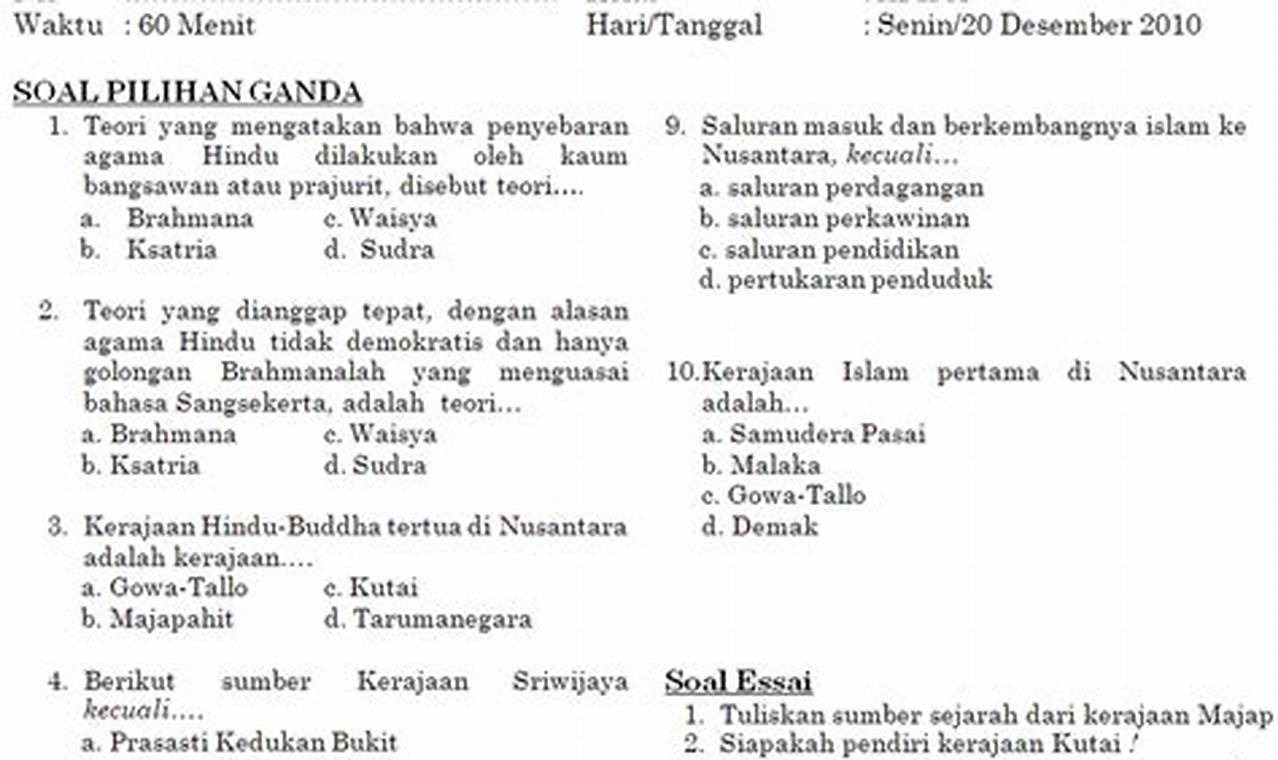 Soal Essay Sejarah Indonesia Kelas XI Semester 1 Beserta Jawabannya