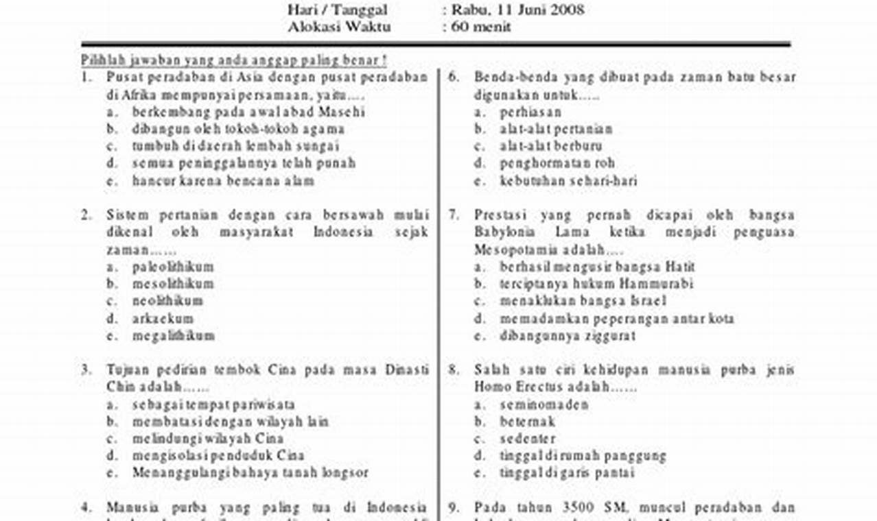 Soal PAT Sejarah Indonesia Kelas 10 Semester 2