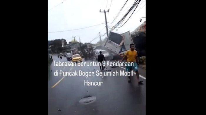 Tabrakan Beruntun Di Cisarua Bogor, 6 Kendaraan Beroda Empat 3 Motor Tubrukan, Rumah Makan Hancur Kena Seruduk Mobil