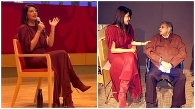 Priyanka Chopra Embodies Stylish Scholar at Harvard India Conference in Wine Red Dress and Killer Boots