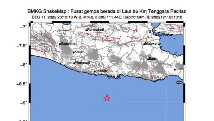Gempa M 3.3 Guncang Laut Selatan Pacitan, BMKG Catat Koordinat Pusat Gempa Terkini 2 Menit Lalu