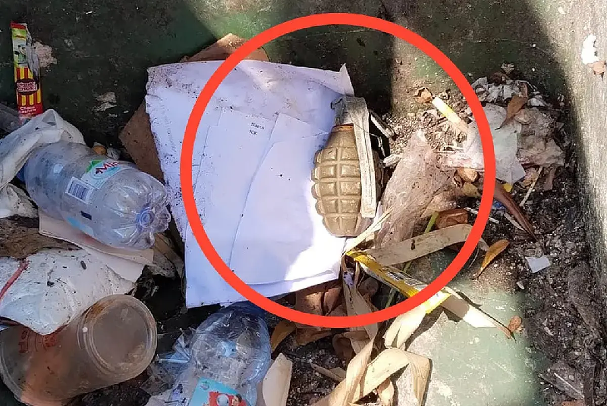 Granat Nanas Hijau Army Gemparkan Makassar: Benda Maut Ditemukan dalam Tong Sampah Belakang Kantor BPN